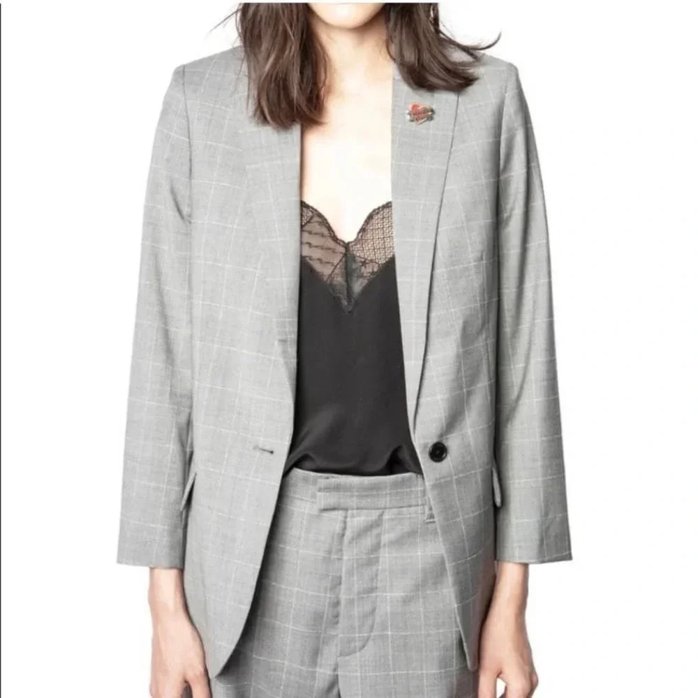 Zadig & Voltaire Viva Check virgin wool Blazer sz 10